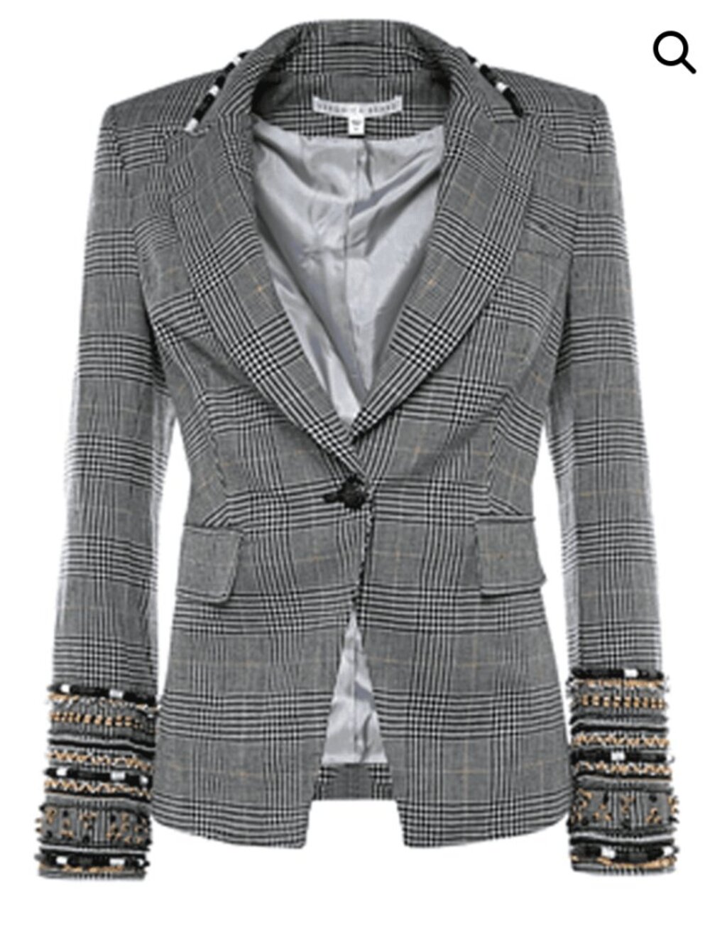 Veronica Beard Beaded Cuff Glen Plaid Linen Blend Blazer Jacket Size 00